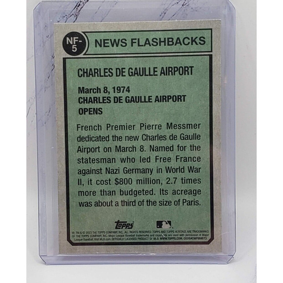 2023 Topps Heritage NF-5 News Flashbacks 1974 Charles De Gaulle Baseball Card - Picture 2 of 4